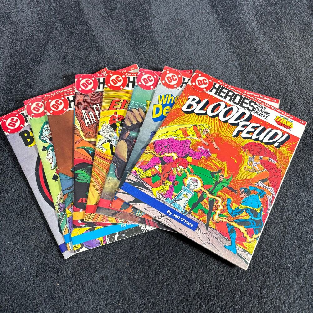 DC Heroes Role Playing Modules Lot - Set of 8 - Mayfair Games 1980's RPG Modules